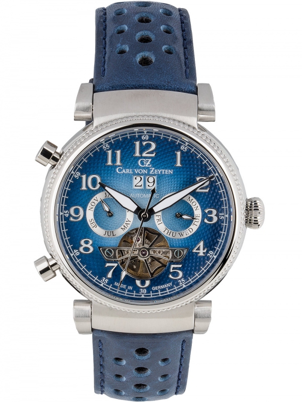 Carl Von Zeyten Orologio Automatico Uomo Hausach CVZ0079BLMS – Cassa 46mm Acciaio, Quadrante Blu, Data E Giorno, 10 ATM